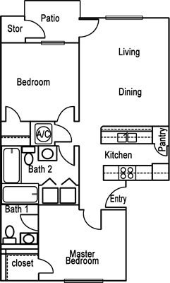 Red Oak - Two Bedroom / Two Bath - 872 Sq. Ft.*